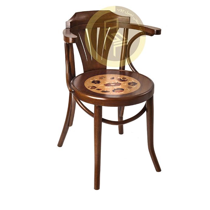 صندلی چوبی دسته دار کف معرق C16 (گردویی)